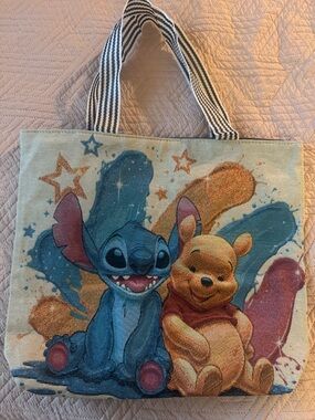 Stitch & Winnie the Pooh Canvas Tote Bag - Blue, Yellow, Orange